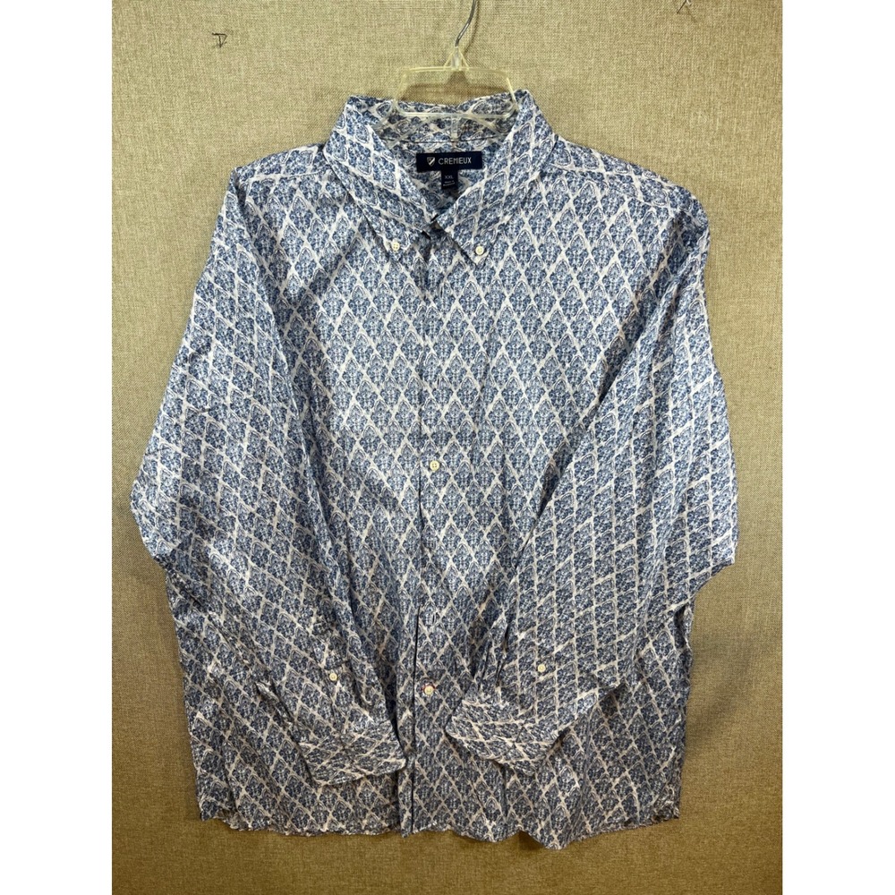 Cremieux Mens XXL Blue White Geometric Damask Long Sleeve Button Down Shirt